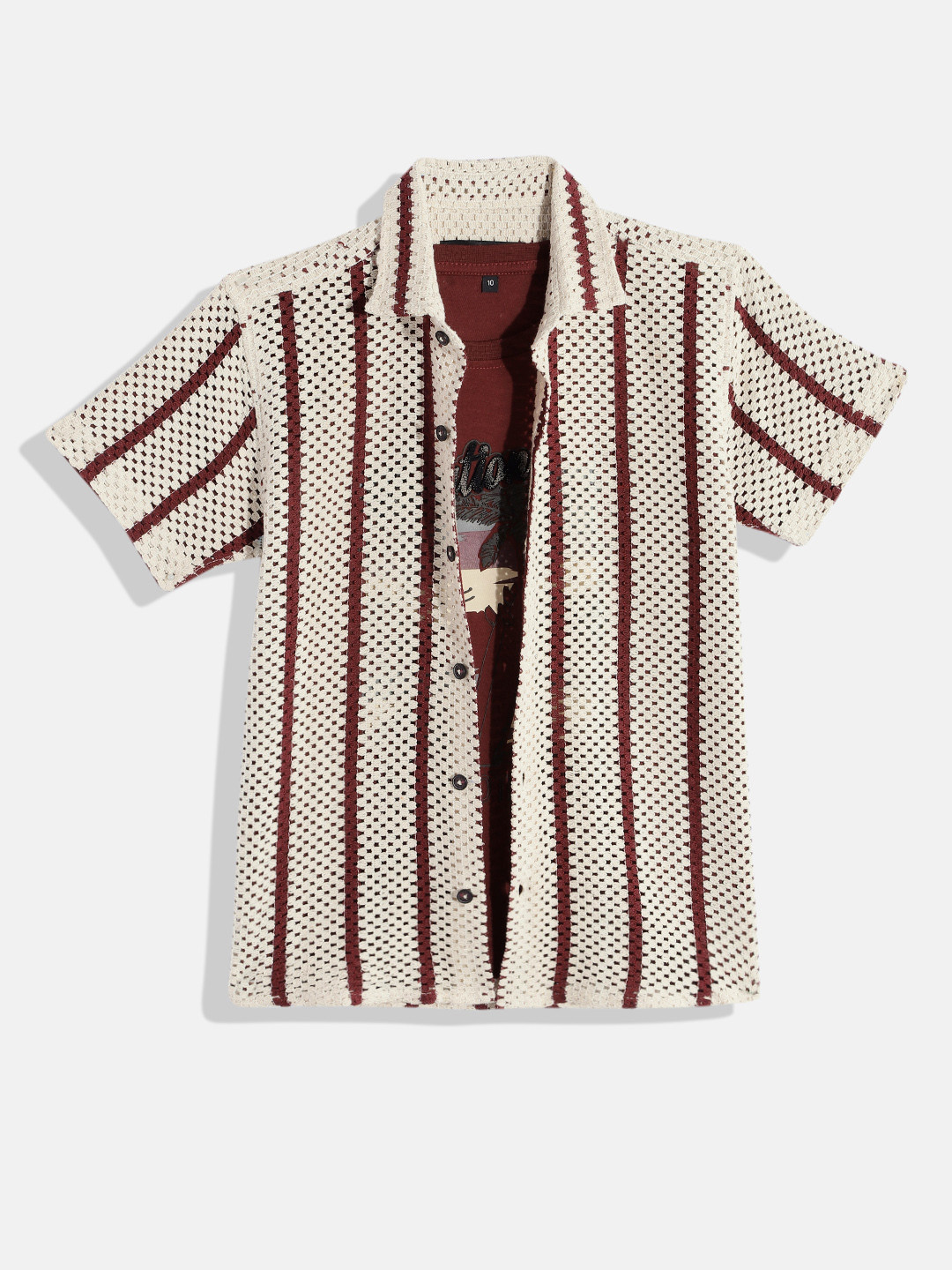 CAVIO Boys Comfort Striped Pure Cotton Casual Shirt with Tshirt