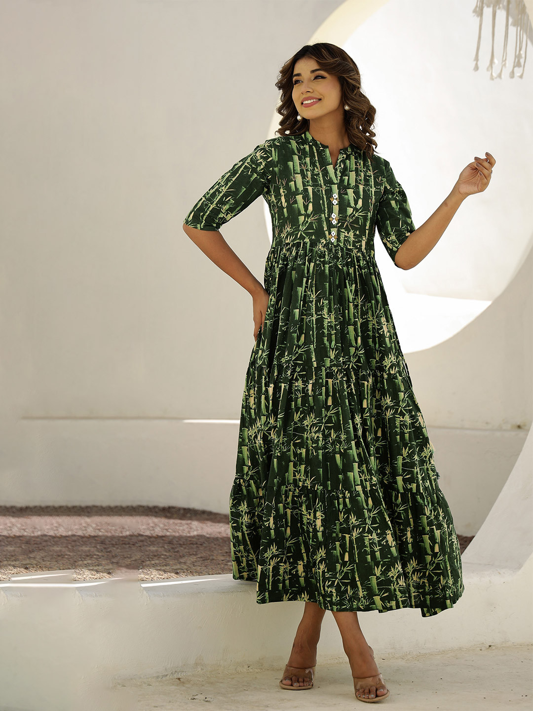 FLAVIA CREATION Women Print Bell Sleeve Maxi Dress