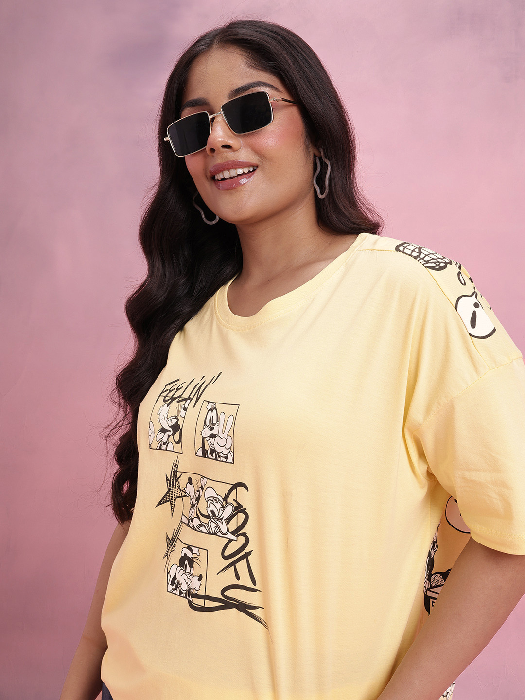 DressBerry Curve Goofy Printed Drop-Shoulder Sleeves Relaxed Cotton T-shirt