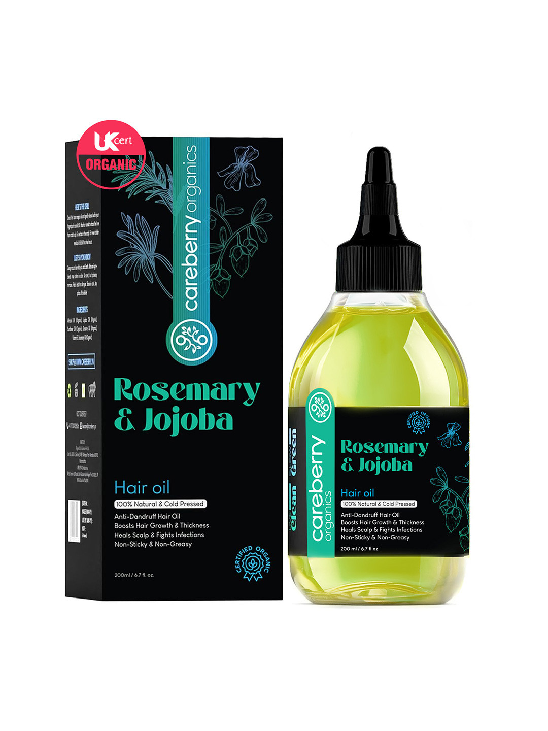 careberry Organic Rosemary & Jojoba Anti Dandruff Hair Oil - 200 ml