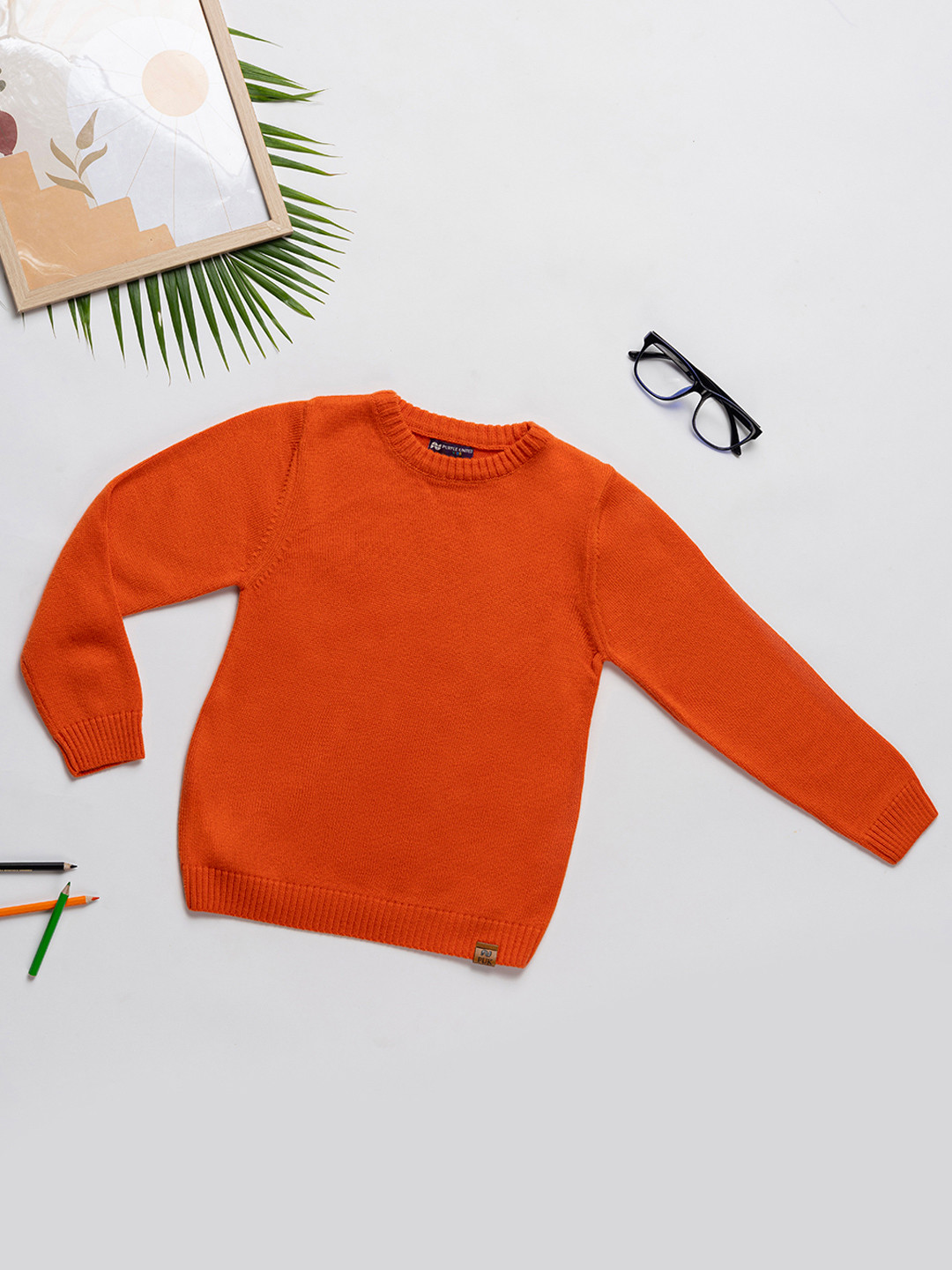 Purple United Kids Kids Round Neck Cotton Pullover Sweater