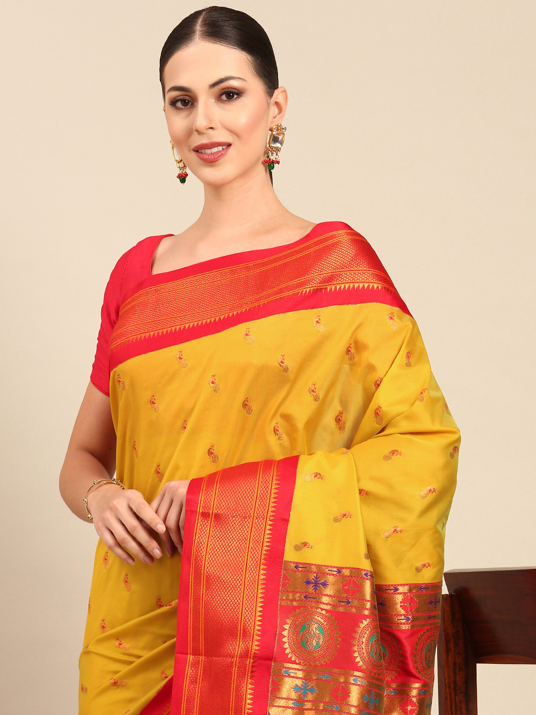 Varkala Silk Sarees Ethnic Motifs Zari Silk Blend Designer Paithani Saree