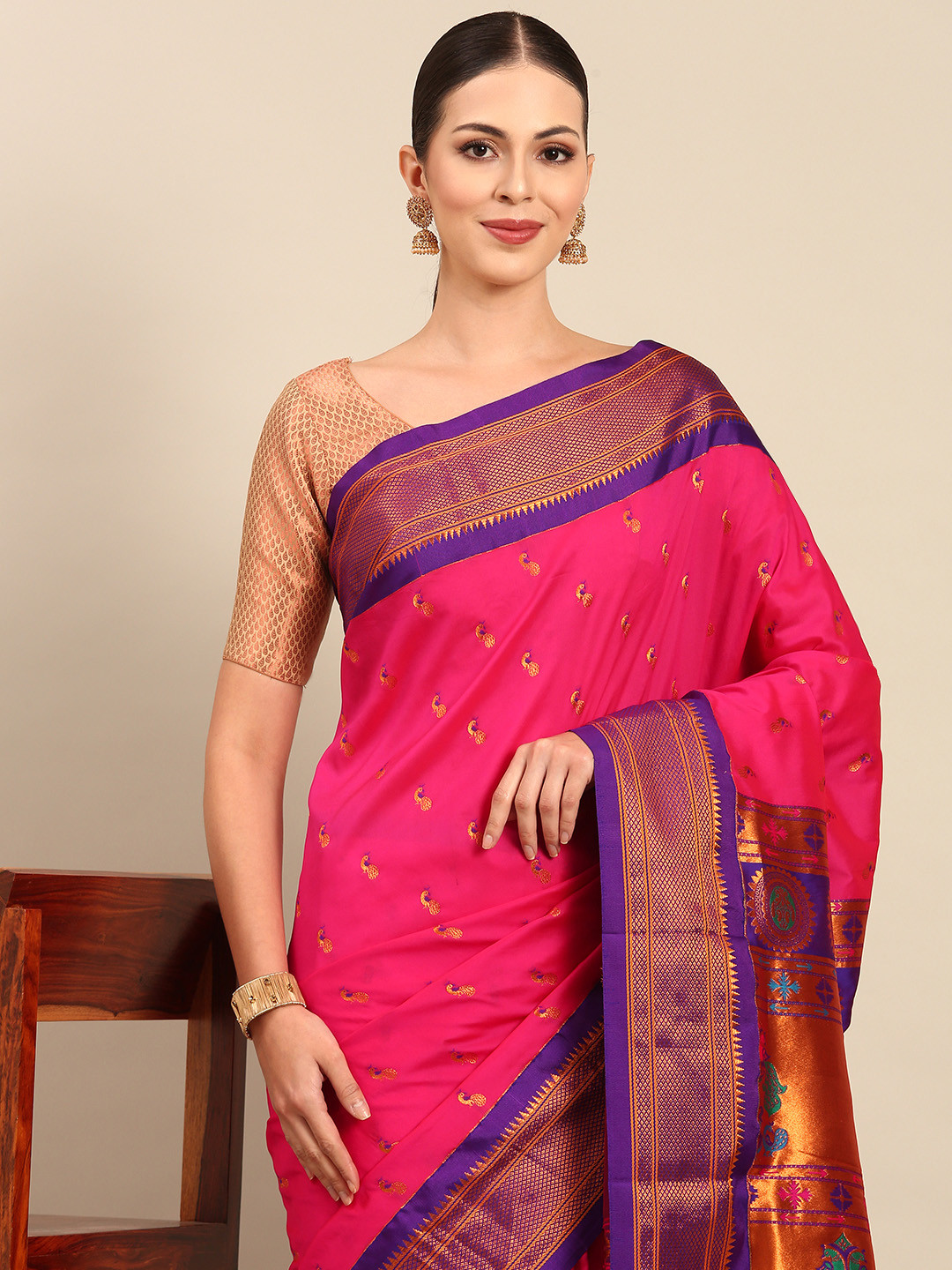 Varkala Silk Sarees Ethnic Motifs Zari Silk Blend Designer Paithani Saree