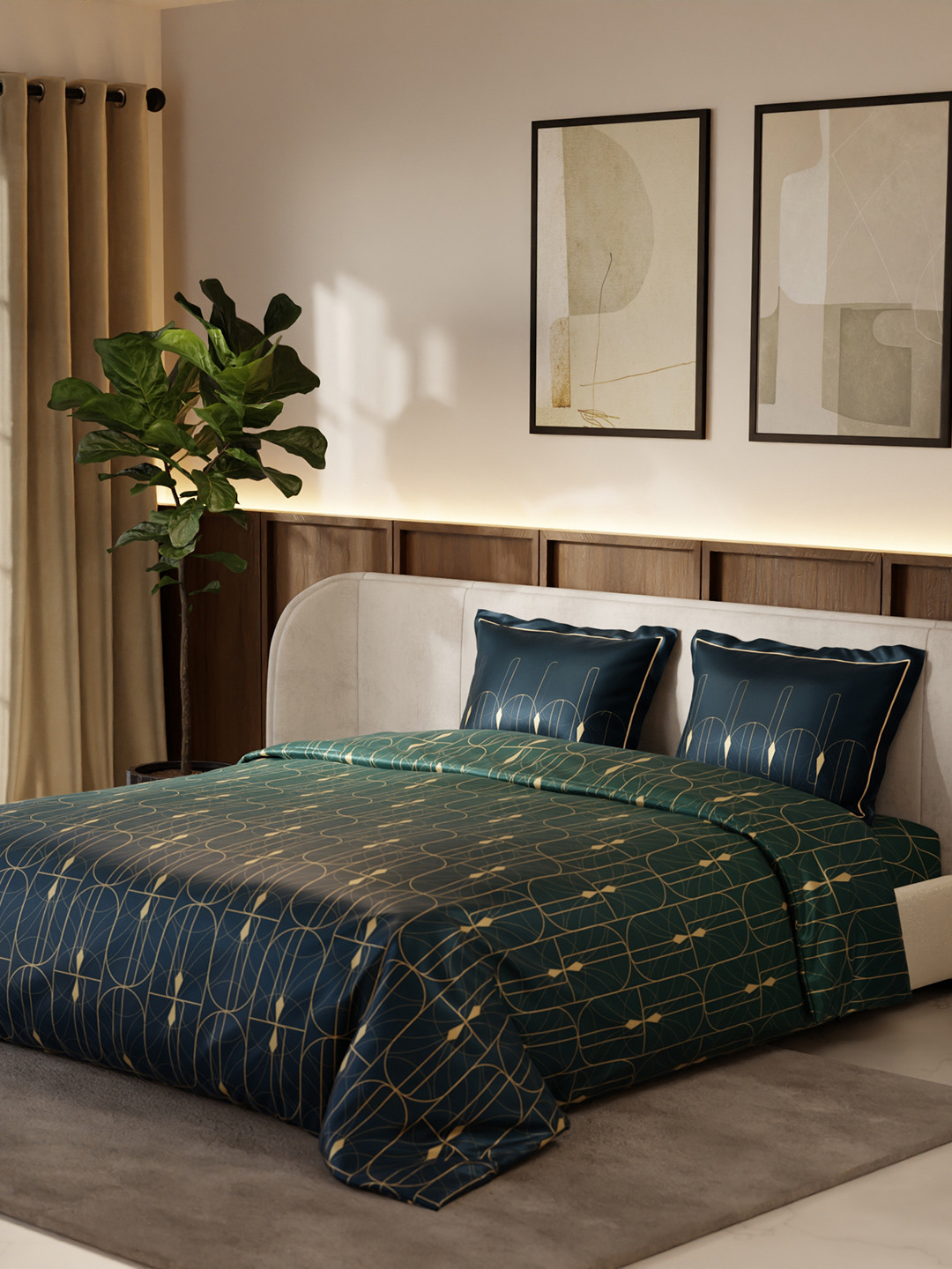 Stoa Paris Lumiere Green & Cream-Coloured AC Room 150 GSM Satin King Comforter