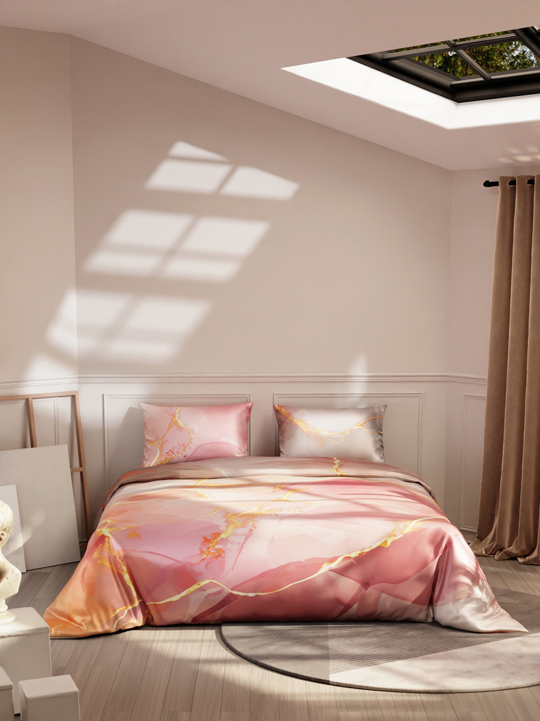 Stoa Paris Louvre Pink & Yellow AC Room 150 GSM Satin King Comforter