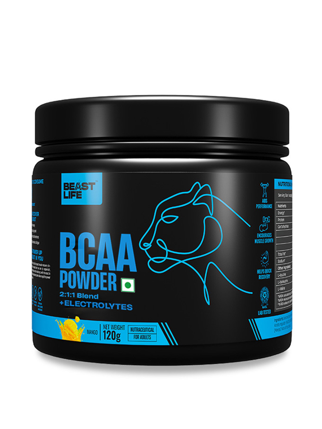 BeastLife BCAA & Other Muscle Support Powder - Mango Flavour -120 gms
