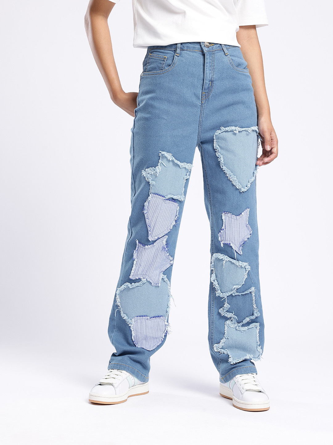 glitchez Women Straight Frayed Applique Stretchable Jeans