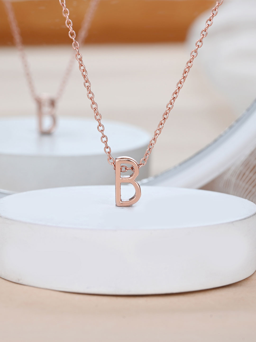TOUCH925 Rose Gold 925 Sterling Silver B-Alphabet Pendants with Chains