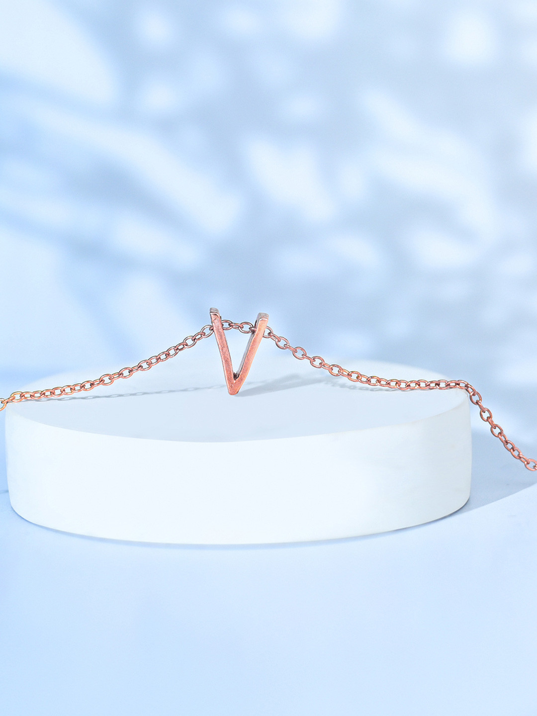 TOUCH925 Rose Gold 925 Sterling Silver V-Alphabet Pendants with Chains