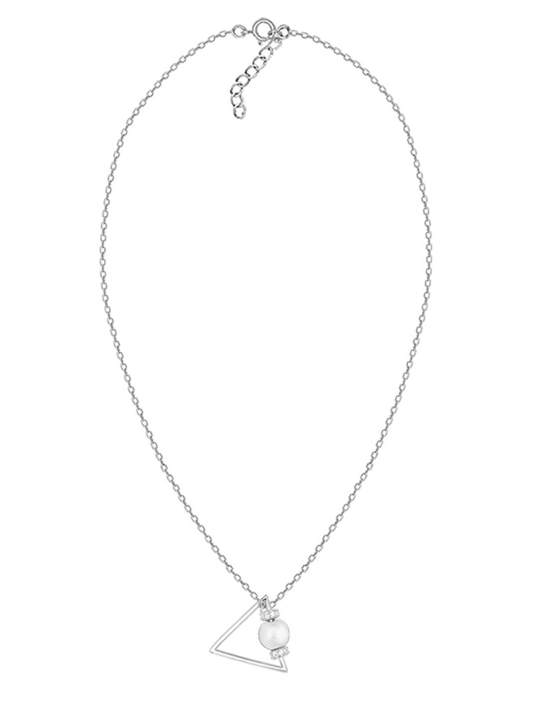 TOUCH925 Pure Silver Graceful Triangle Stone Studded & Pearl Beaded Pendant