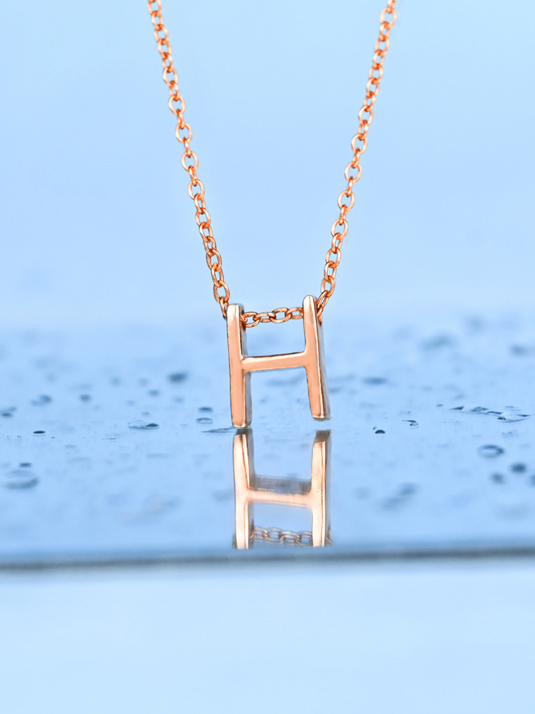 TOUCH925 Rose Gold 925 Pure Silver Harmony H Initial Pendant With Chain