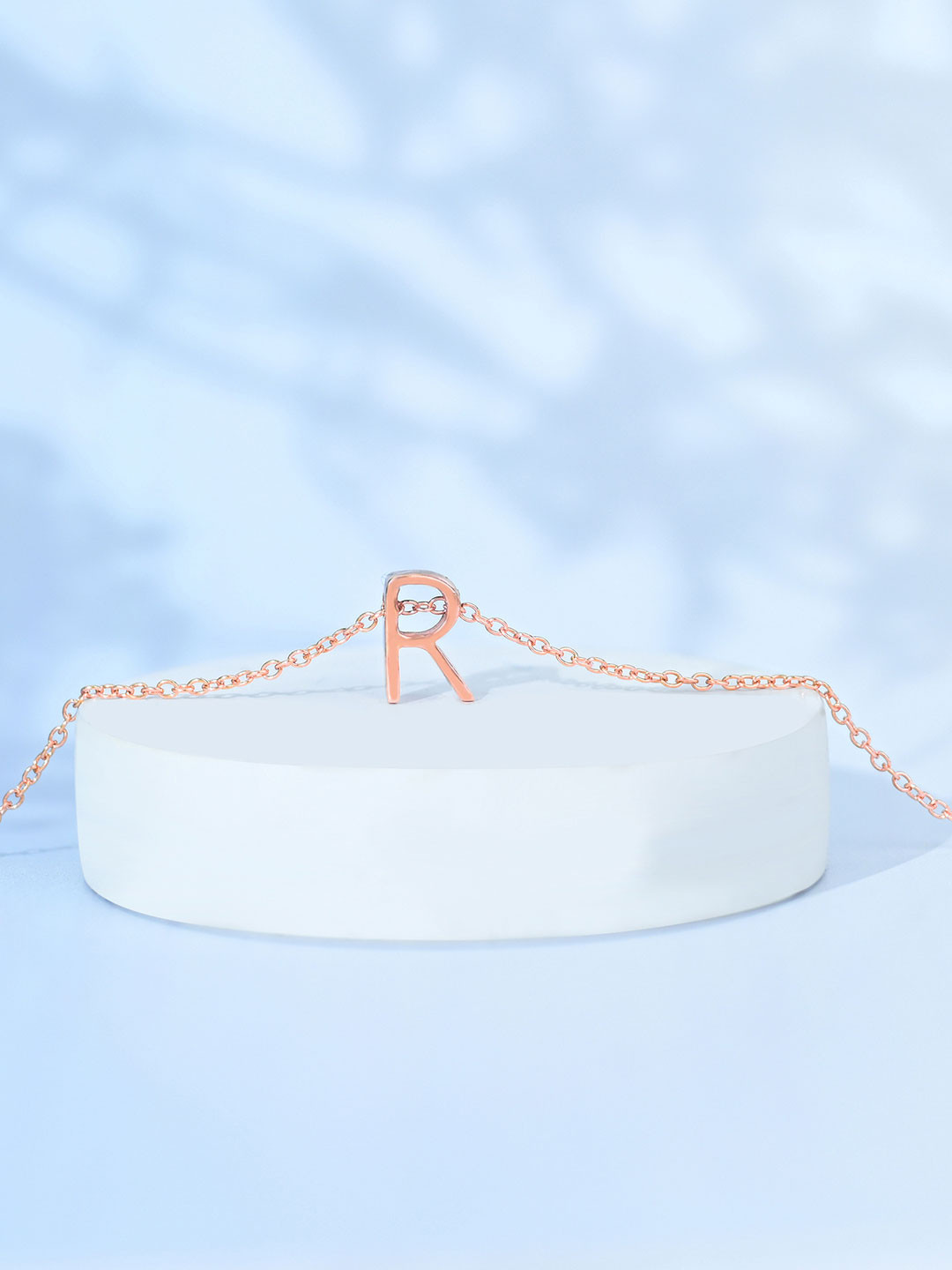 TOUCH925 Rose Gold 925 Sterling Silver R-Alphabet Pendants with Chains