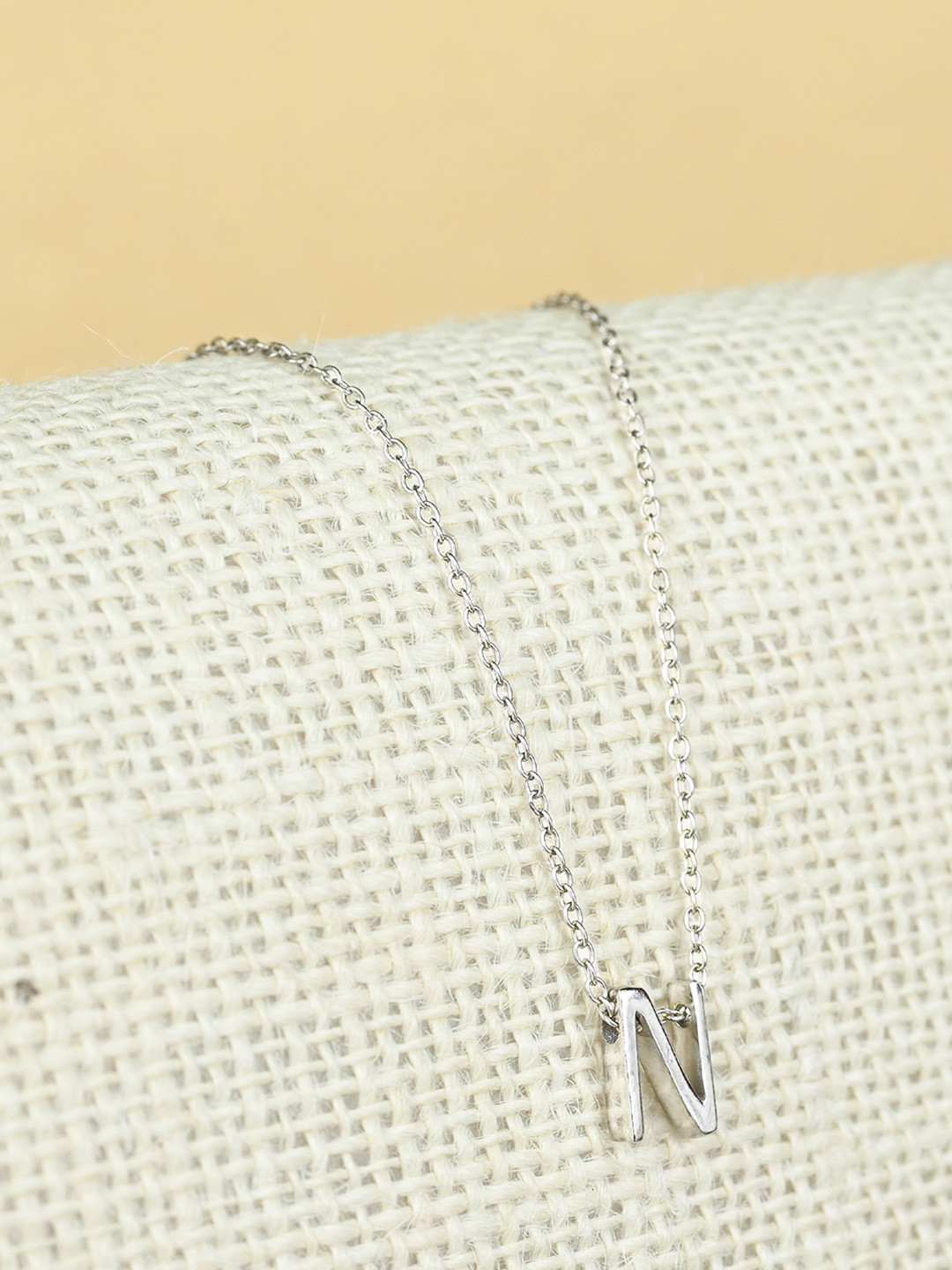 TOUCH925 925 Pure Silver Noble N Initial Pendant With Chain