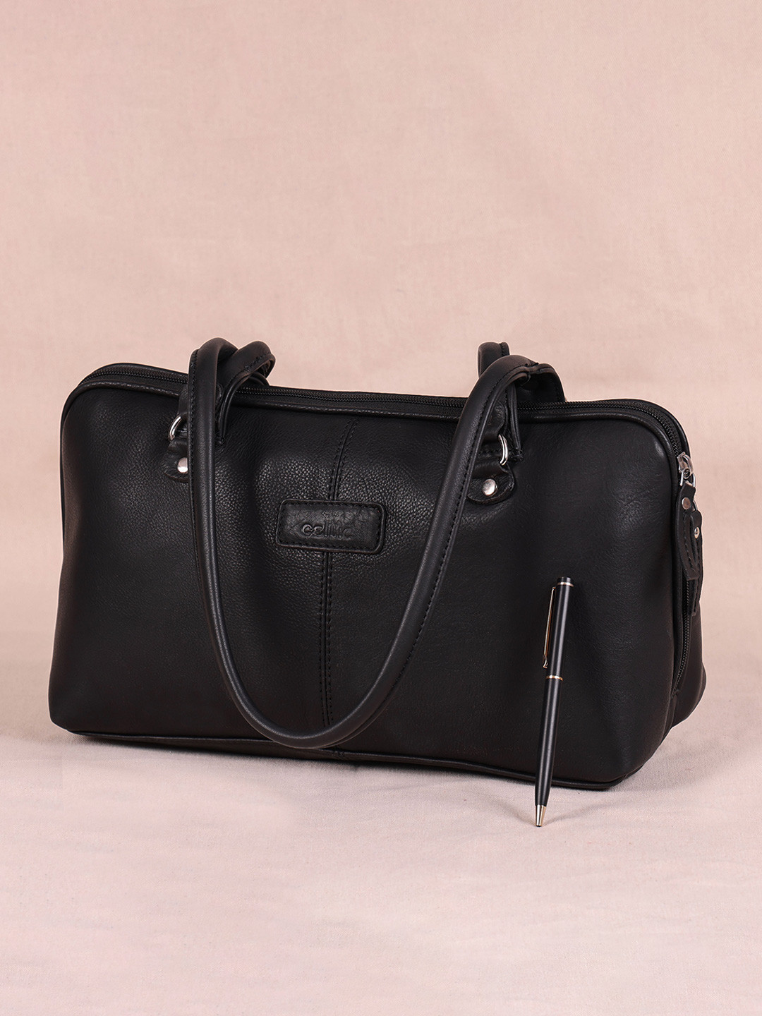 Celtic Black Textured Leather Swagger Shoulder Bag