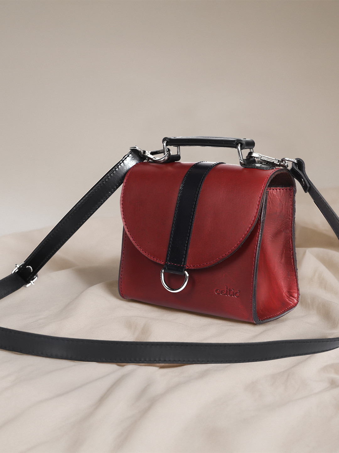 Celtic Black Textured Leather Handheld Bag