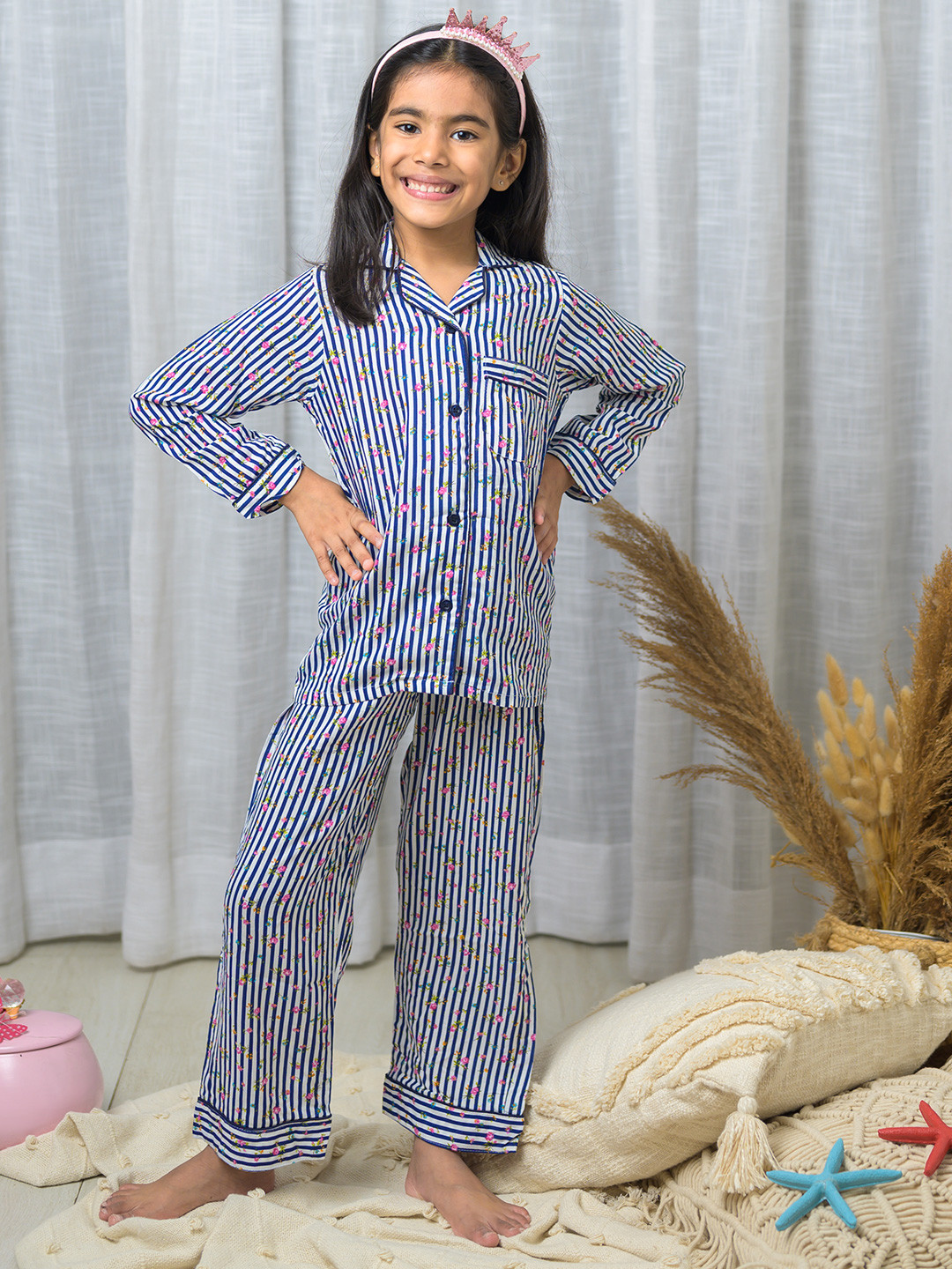 Fairies Forever Girls Striped Pure Cotton Night Suit