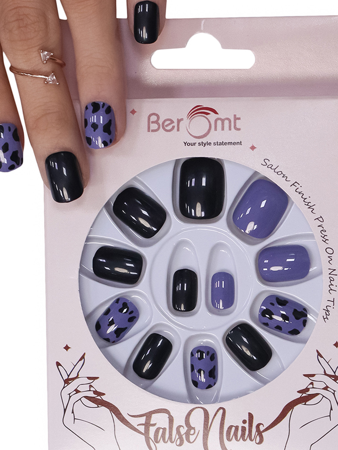 BEROMT Set Of 16 Salon Finish Press On Nail Tip With Application Kit -  BFN703CN