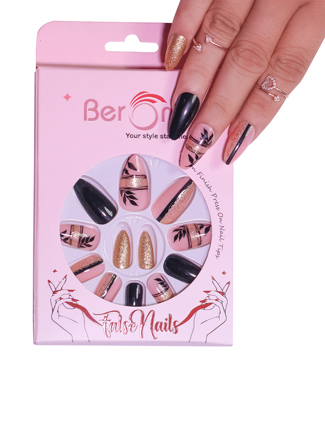 BEROMT Set Of 12 Salon Finish Press On Nail Tip With Application Kit - BFN351FN