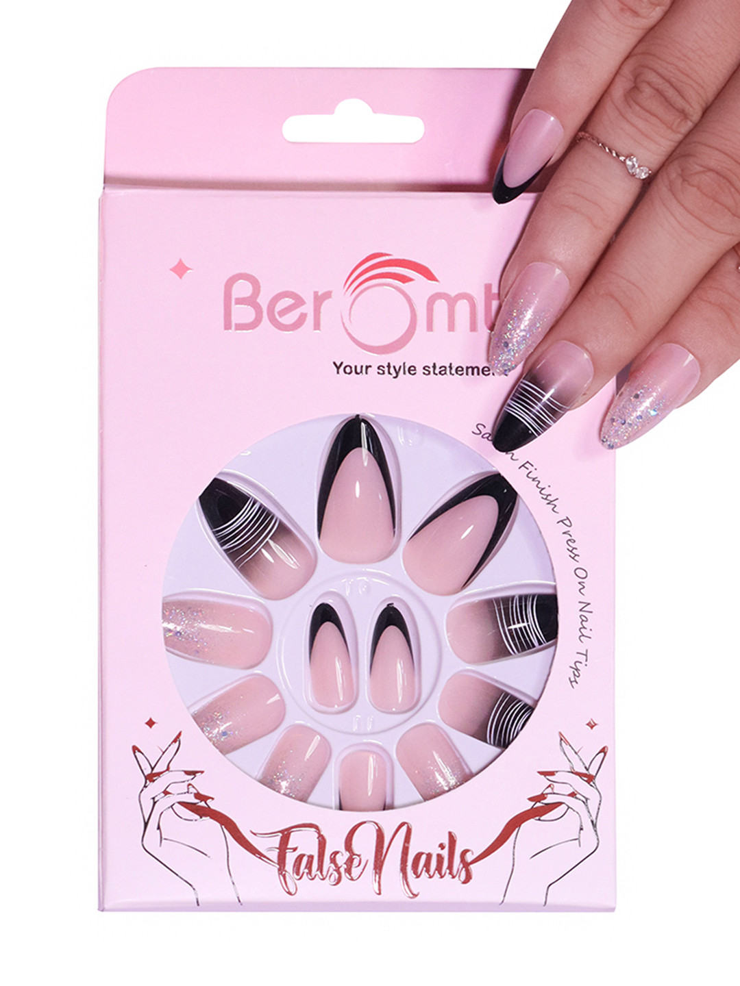 BEROMT Set Of 16 Press On Artificial Nails With Nail Glue, Filler Shade - BFN327FN