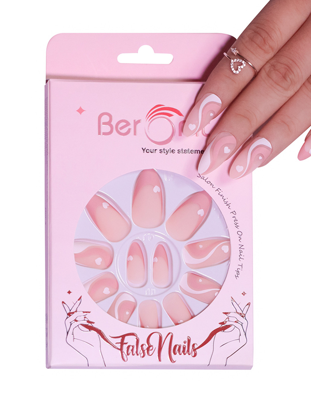 BEROMT Set Of 16 Jelly Stick On French Tips Nails With Filer, Cuticle Stick, Swab & Glue