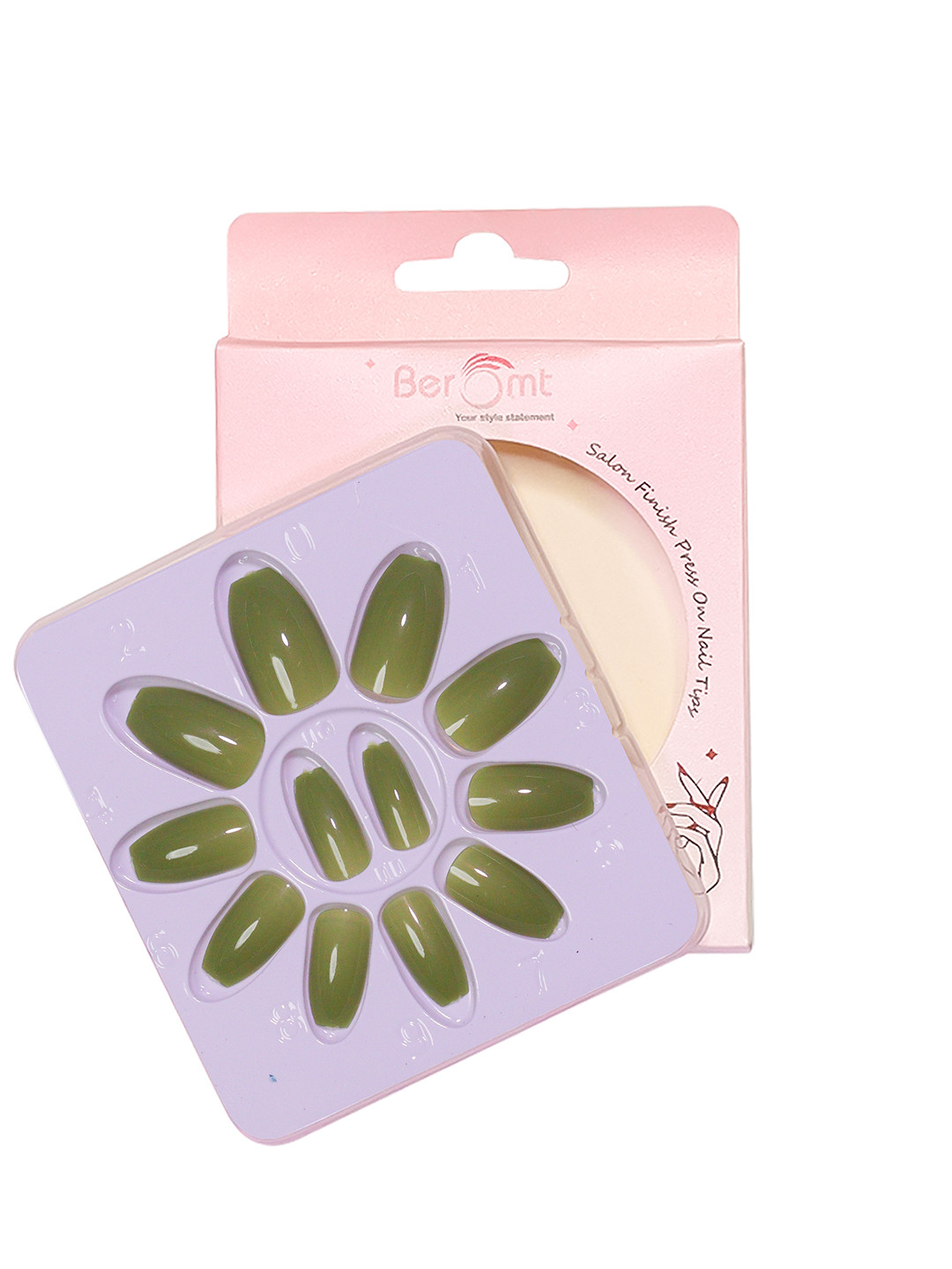 BEROMT Set Of 12 Salon Finish Press On Nail Tip With Application Kit - Shade- BFN453PSN