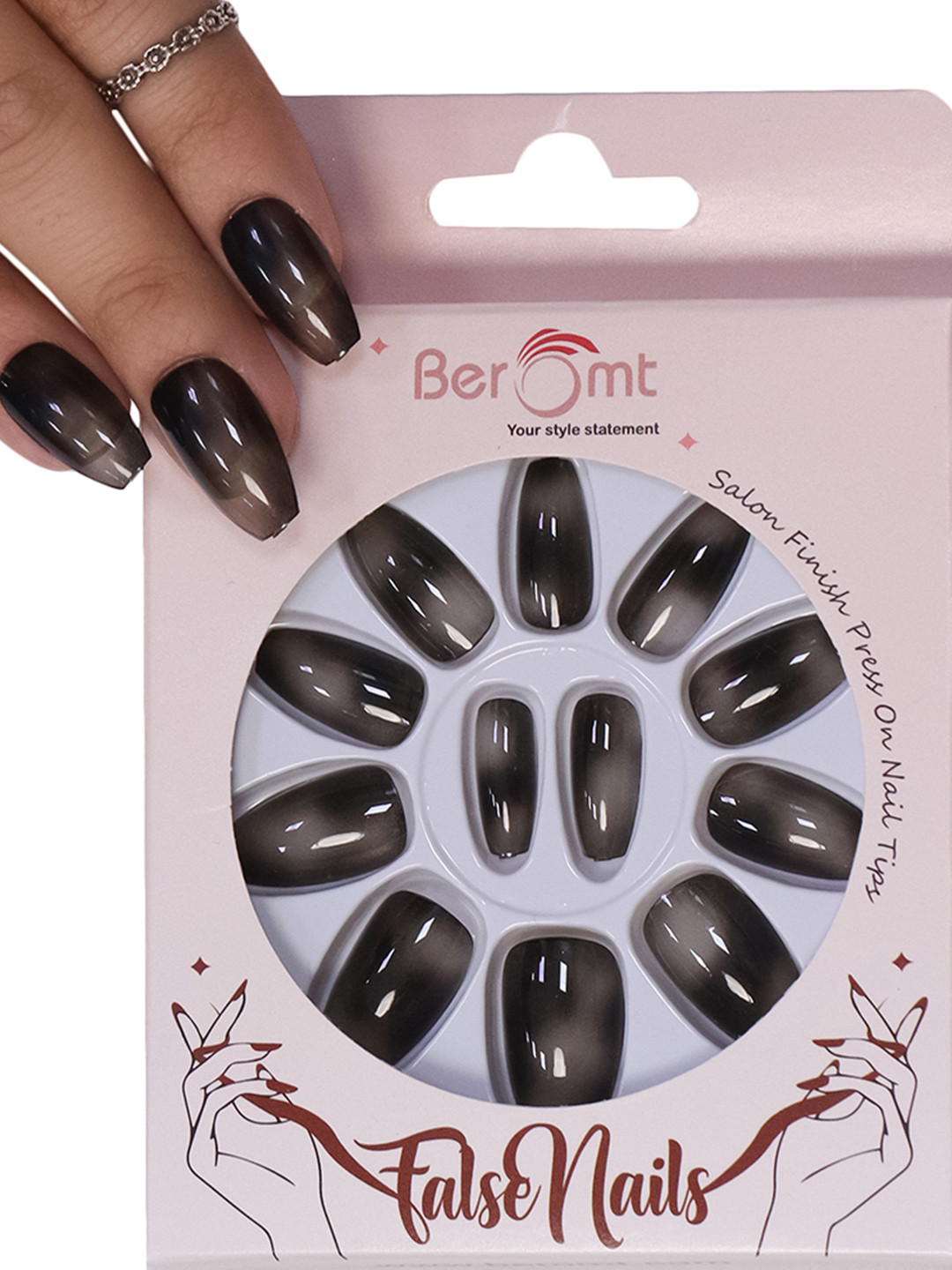 BEROMT Set Of 12 Salon Finish Press On Printed Nail Tip With Application Kit -  BFN657CN