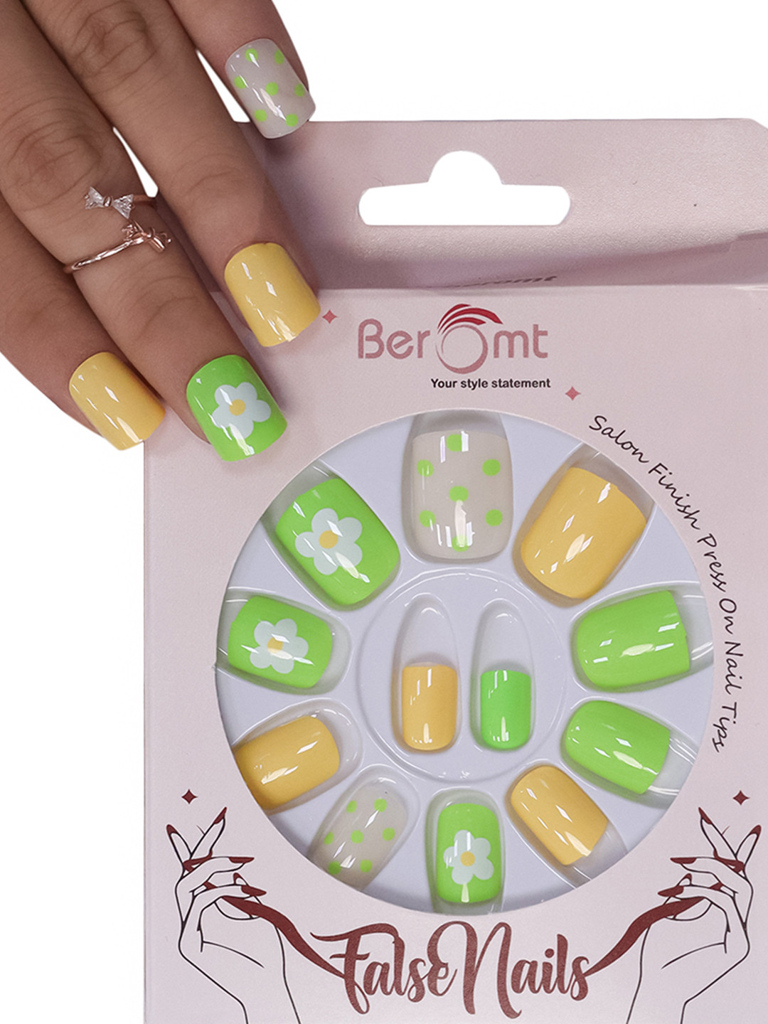 BEROMT Set Of 12 Salon Finish Press On Nail Tip With Application Kit - BFN719CN