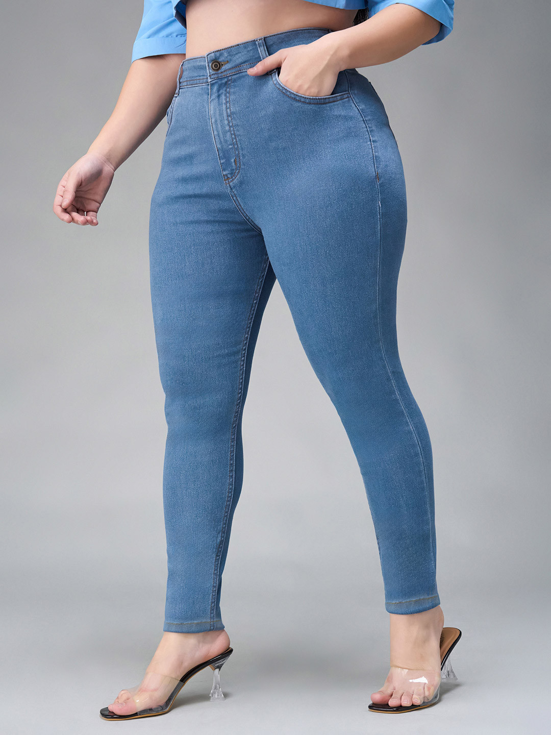 Miss Chase A+ Women Plus Size Clean Look Skinny Fit High-Rise Stretchable Jeans