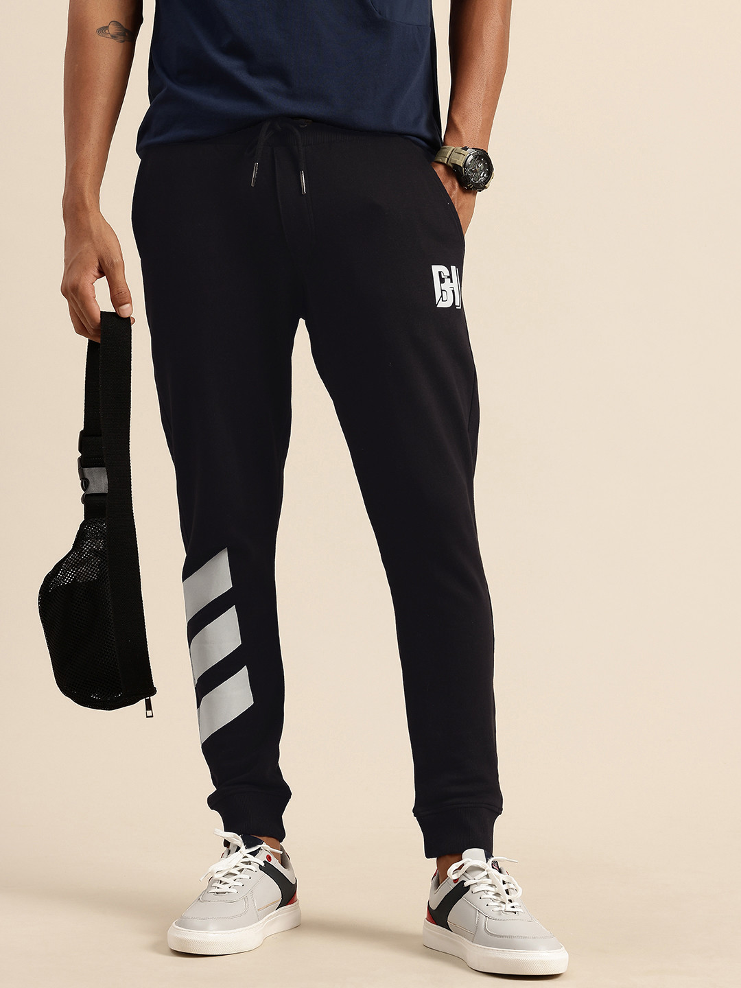 Being Human Men Pure Cotton Striped Joggers