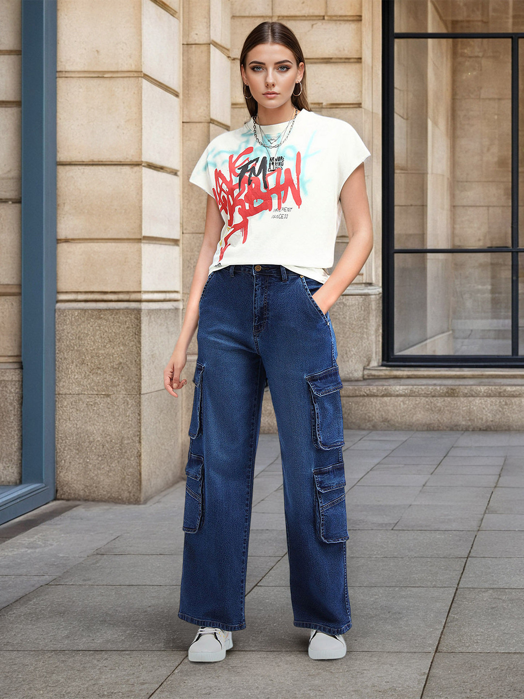 Flying Machine K-Street X High Rise Baggy Cargo Jeans