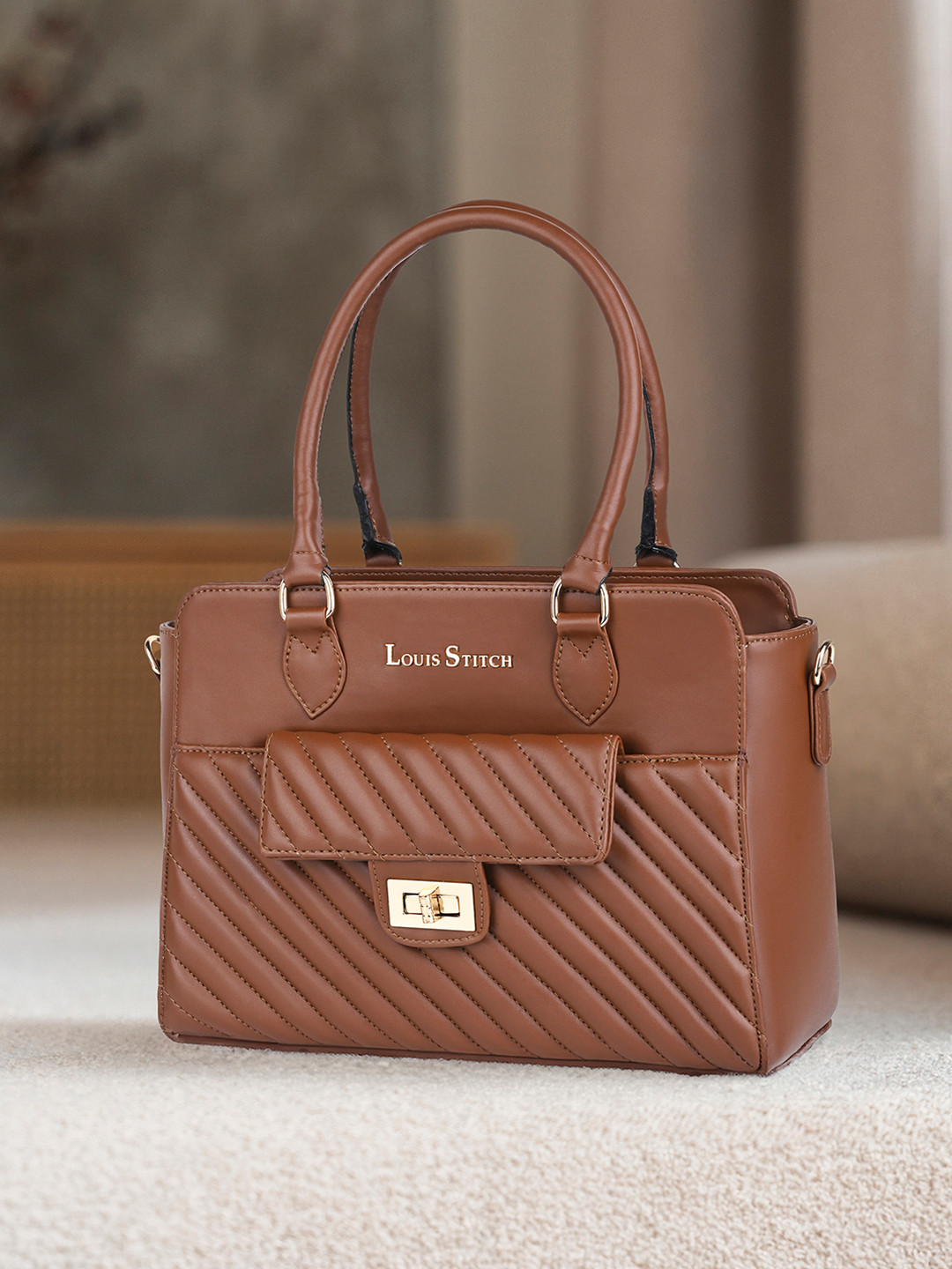 LOUIS STITCH PU Structured Shoulder Bag with Quilted