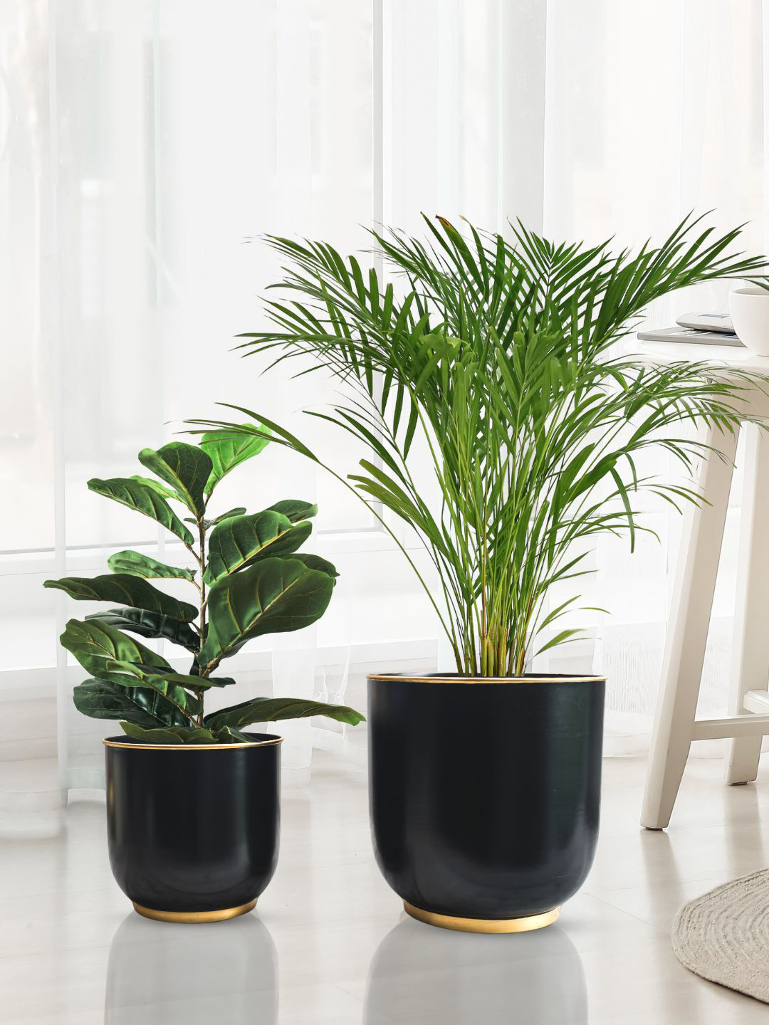 BEHOMA Black 2 Pieces Floor Metal Planters