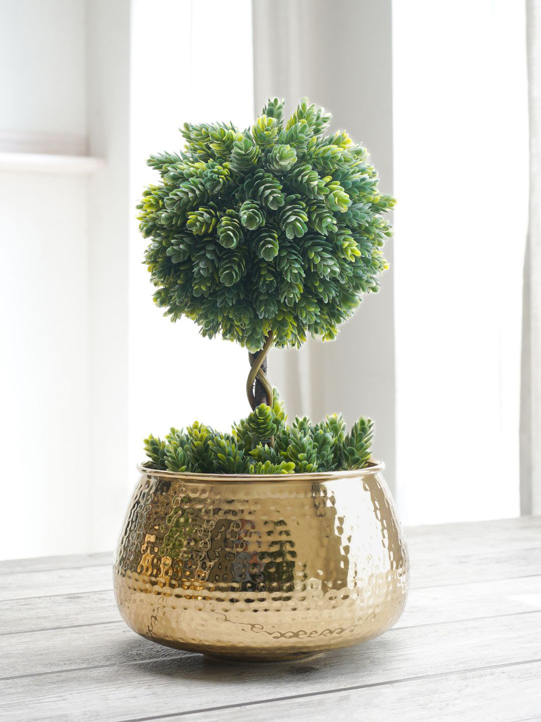 BEHOMA Gold Hammered Metal Bowl Style Table Top Planter