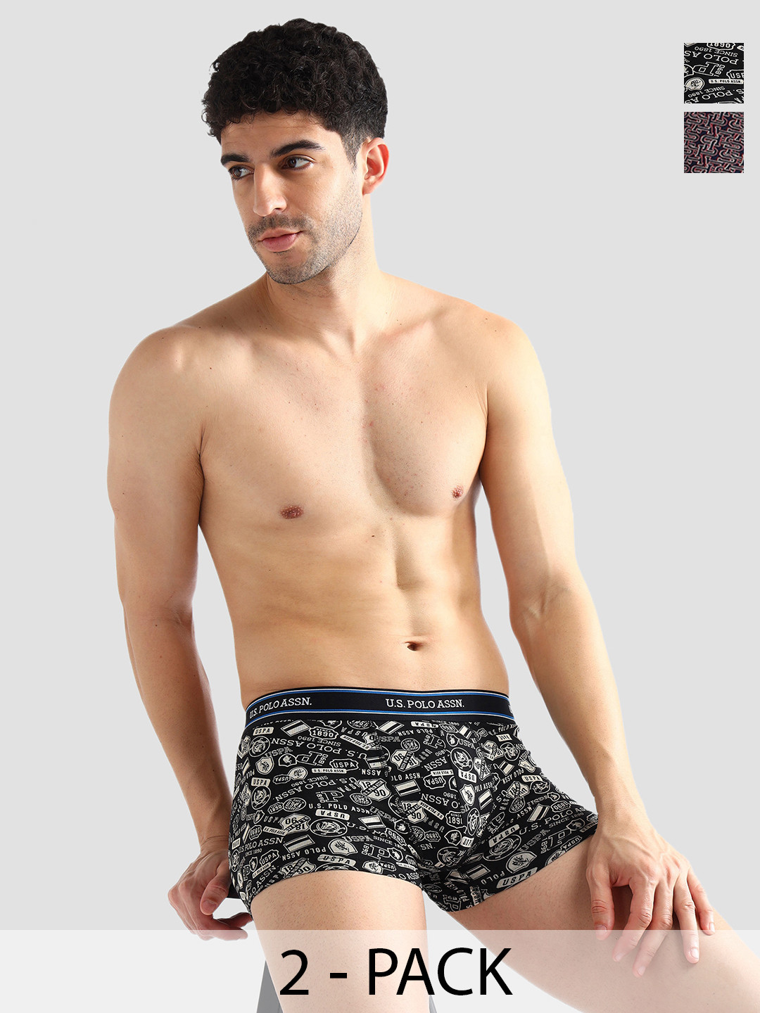 U.S. Polo Assn. Pack Of 2 Printed  Mid-Rise Breathability Short Trunk I616-ZN0-P2