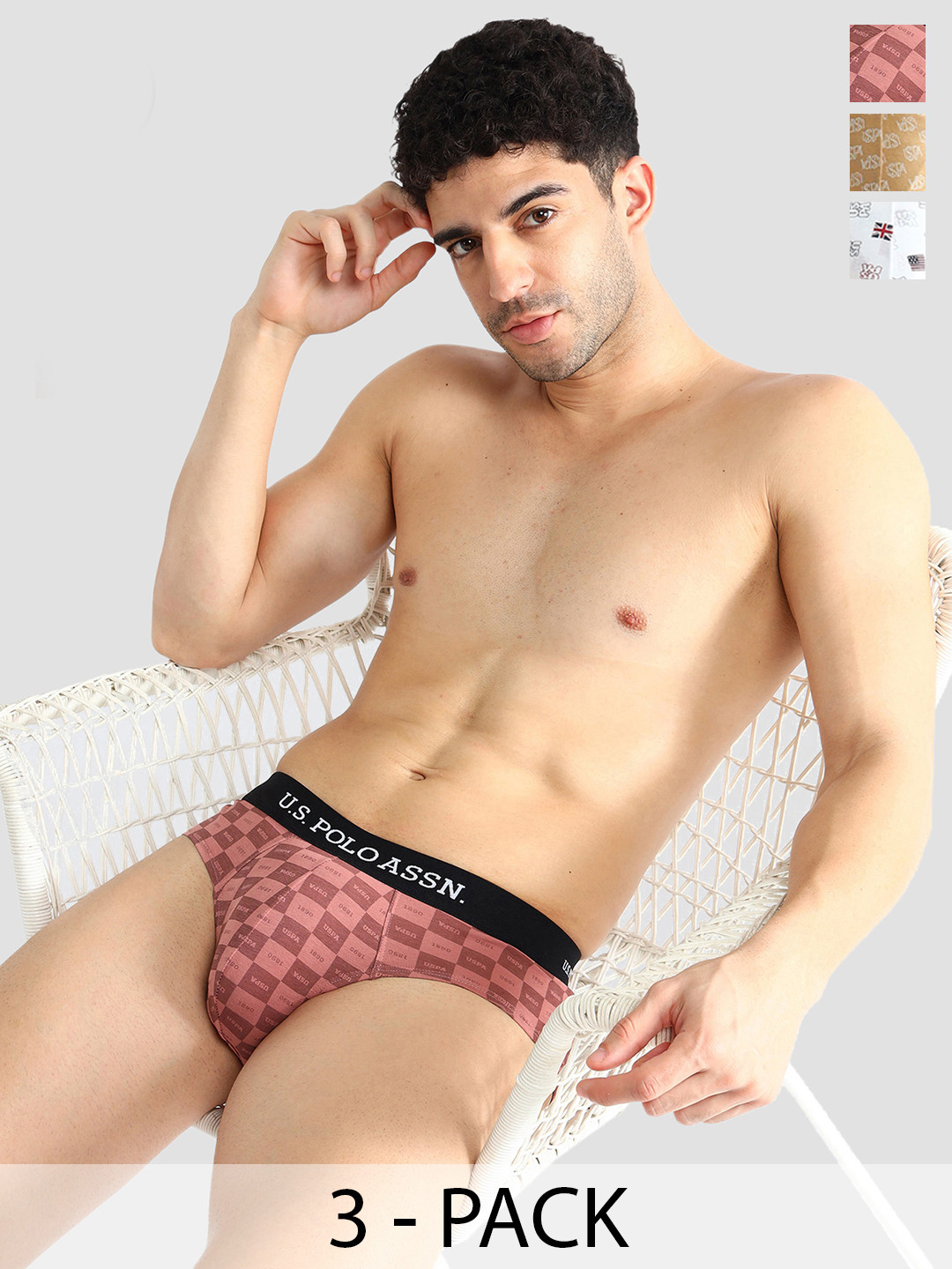 U.S. Polo Assn. Pack Of 3 Printed Mid-Rise Basic BriefsOEB14-PFW-P3