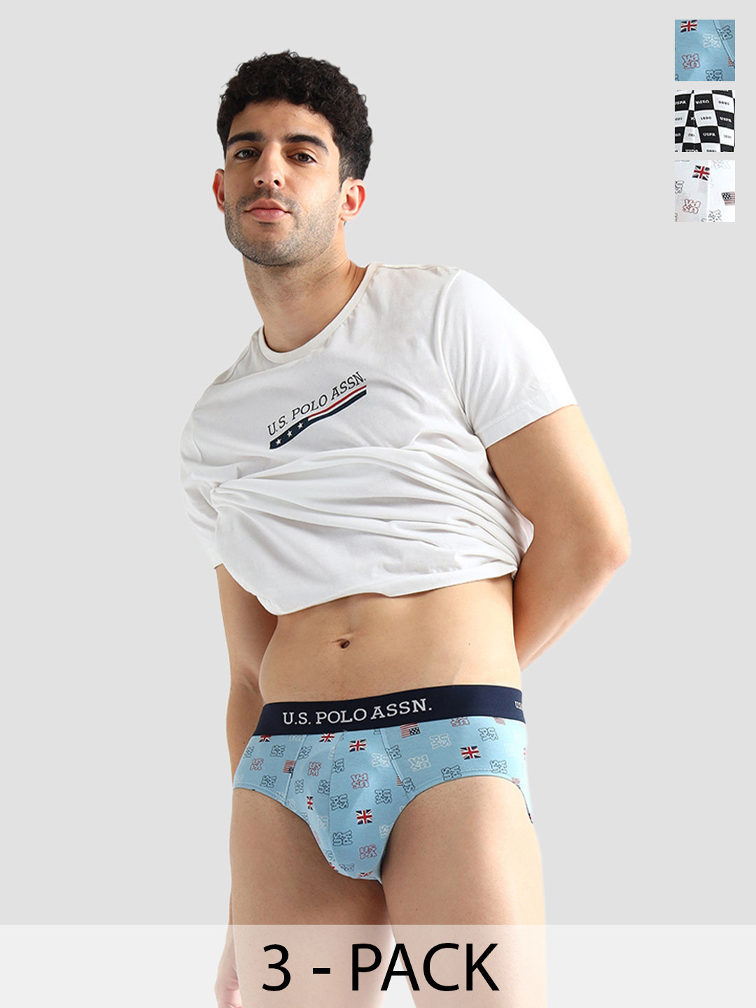 U.S. Polo Assn. Pack Of 3 Printed Anti-Bacterial Mid-Rise Basic Briefs OEB14-WWB-P3