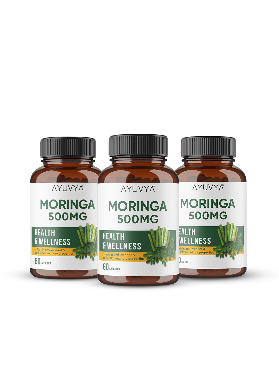 Ayuvya Set of 3 Moringa Health Supplement for Immunity & Weight Management - 60 Capsule