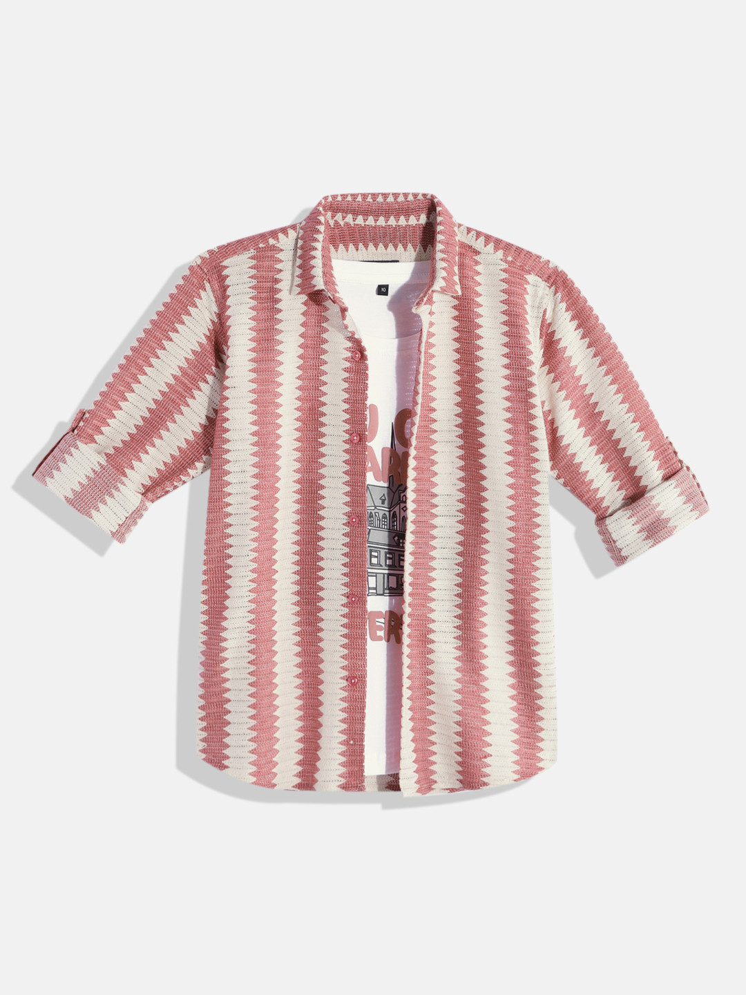 CAVIO Boys Comfort Striped Pure Cotton Casual Shirt with Tshirt