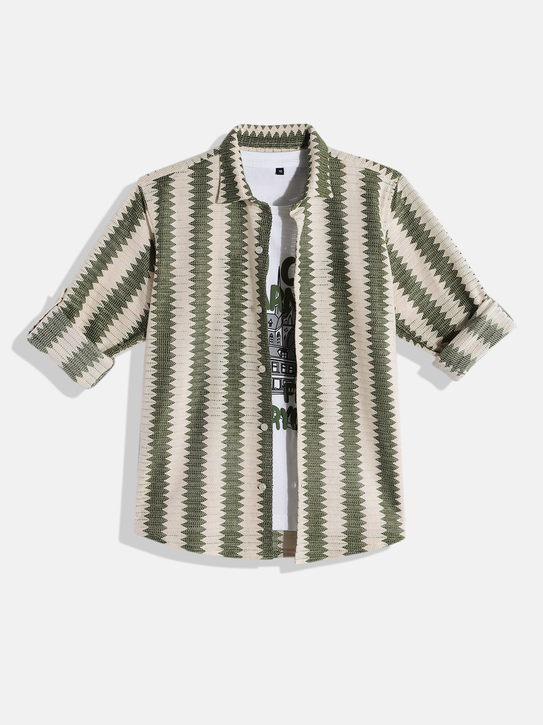 CAVIO Boys Comfort Semi Sheer Striped Pure Cotton Casual Shirt with T-shirt