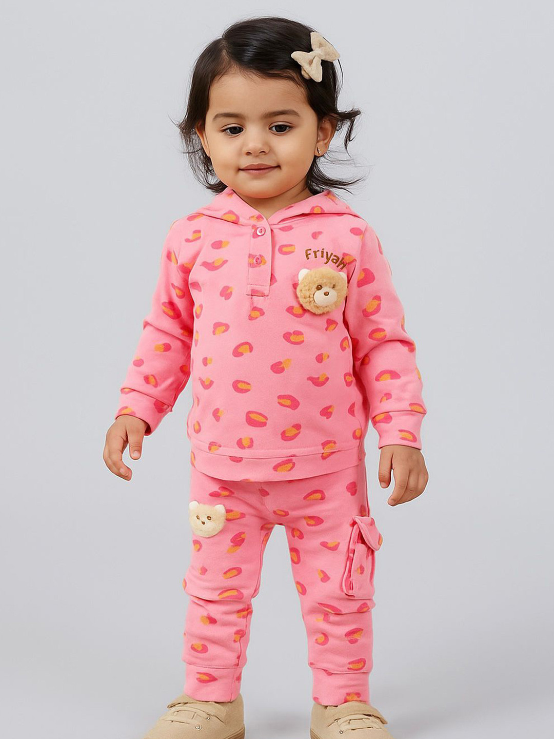Babys Day Girls Printed Long Sleeves Hood Pure Cotton Sweatshirt With Joggers