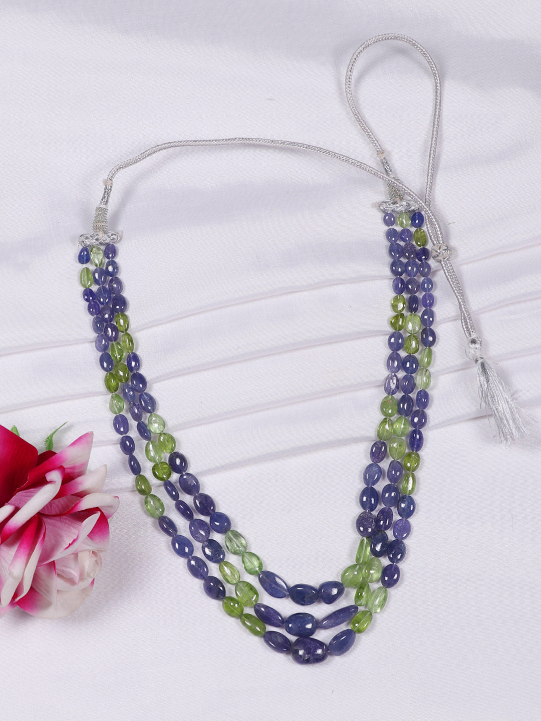 Raj Gems Sterling Silver Quartz Tourmaline Gemstone Beaded Statement Necklace