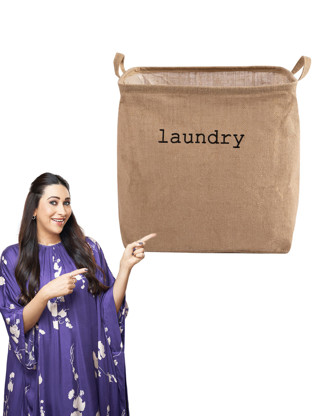 HOKIPO Beige Printed Moisture-Resistant Laundry Bag With Handle