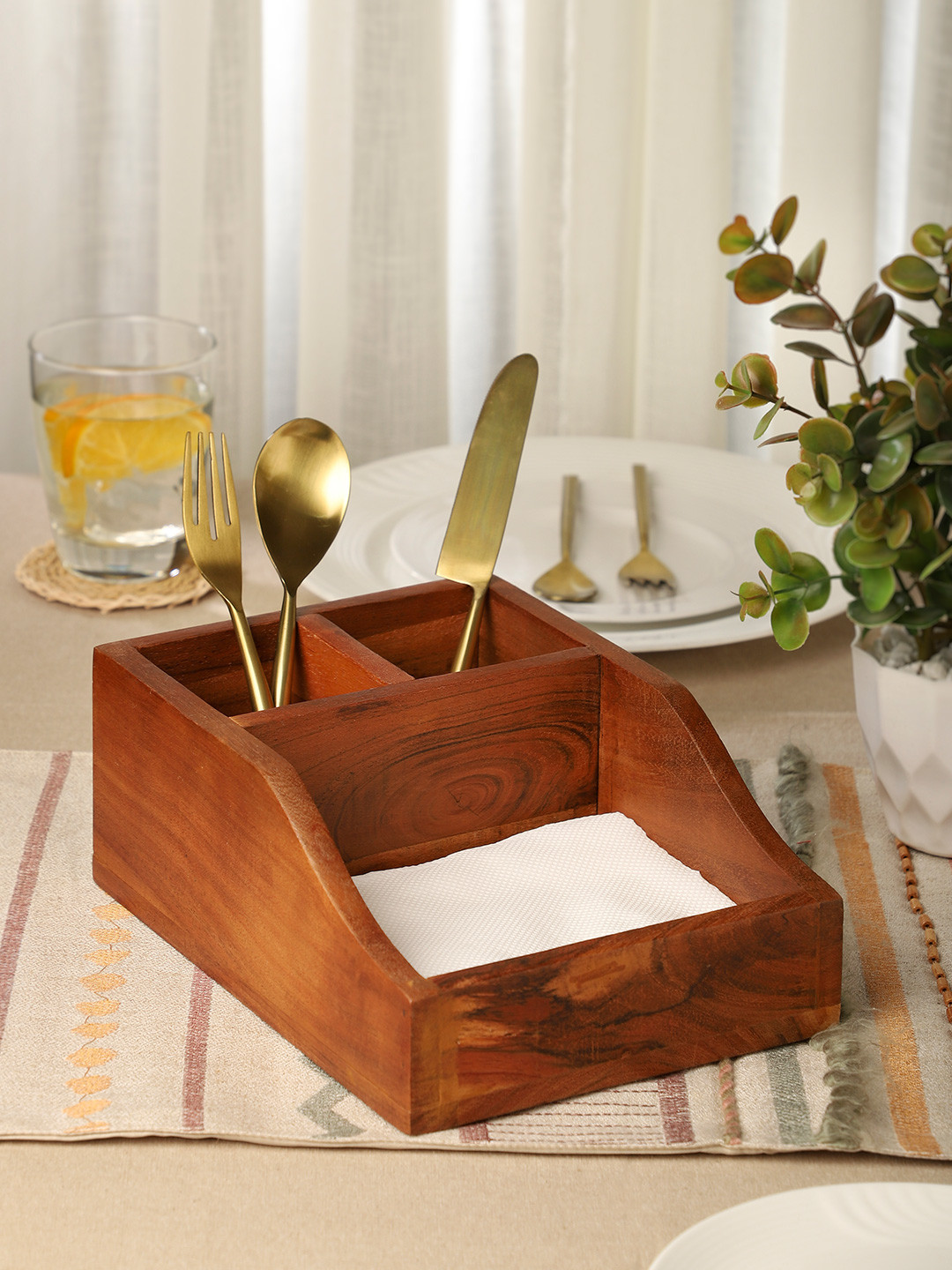 ARIYA Brown Wooden Cutlery Holder