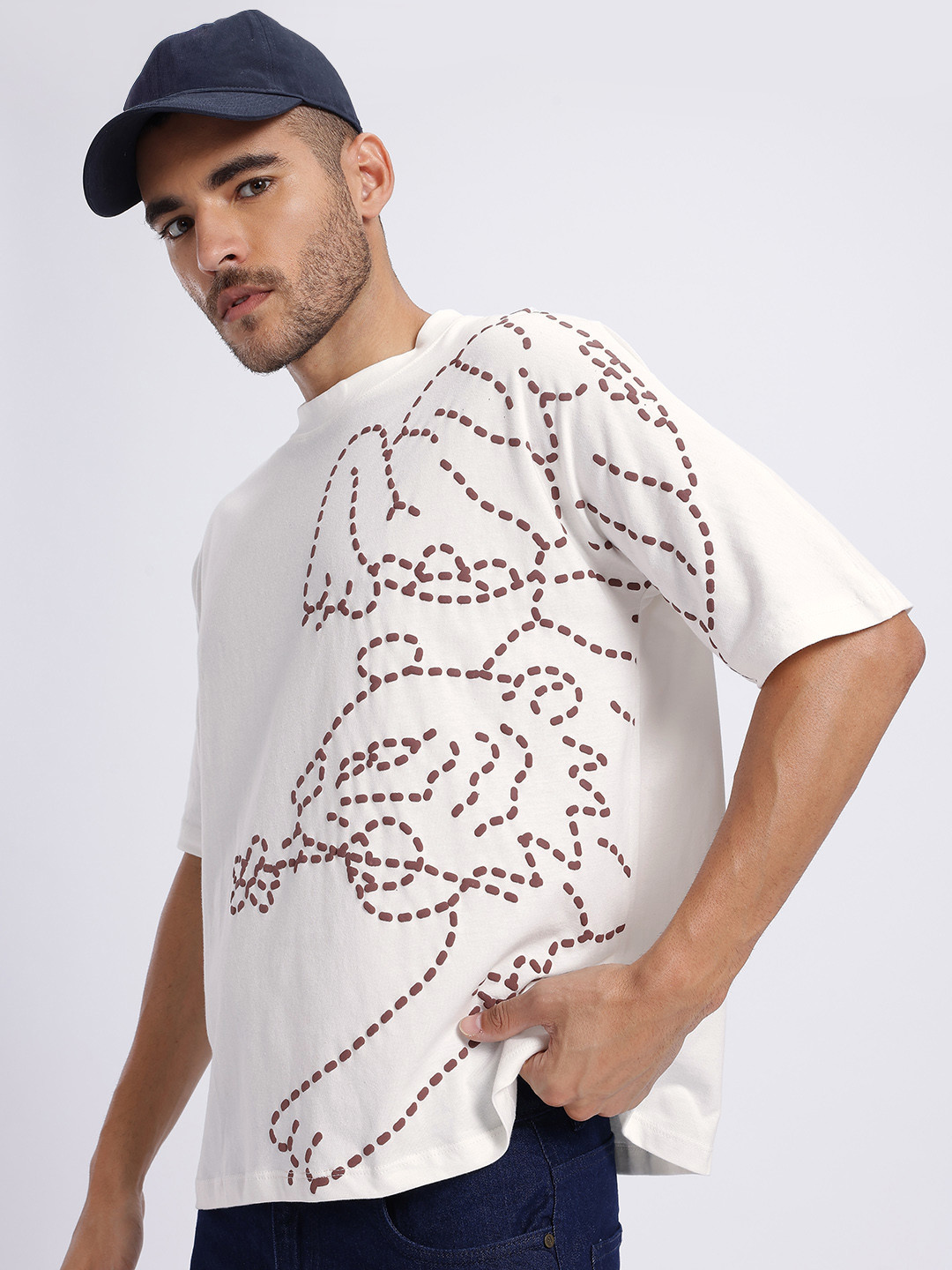 Graphic Drop-Shoulder Relaxed Fit Cotton T-shirt