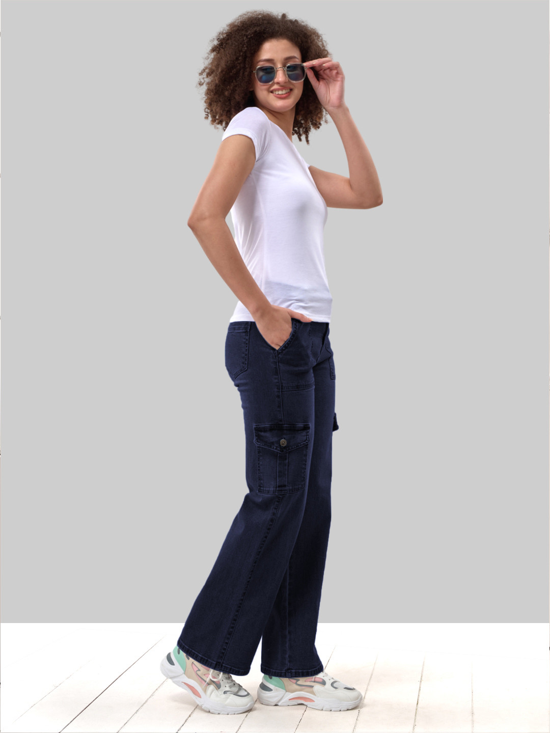 LYRA Women 6 Pockets Stretchable Cargo Jeans