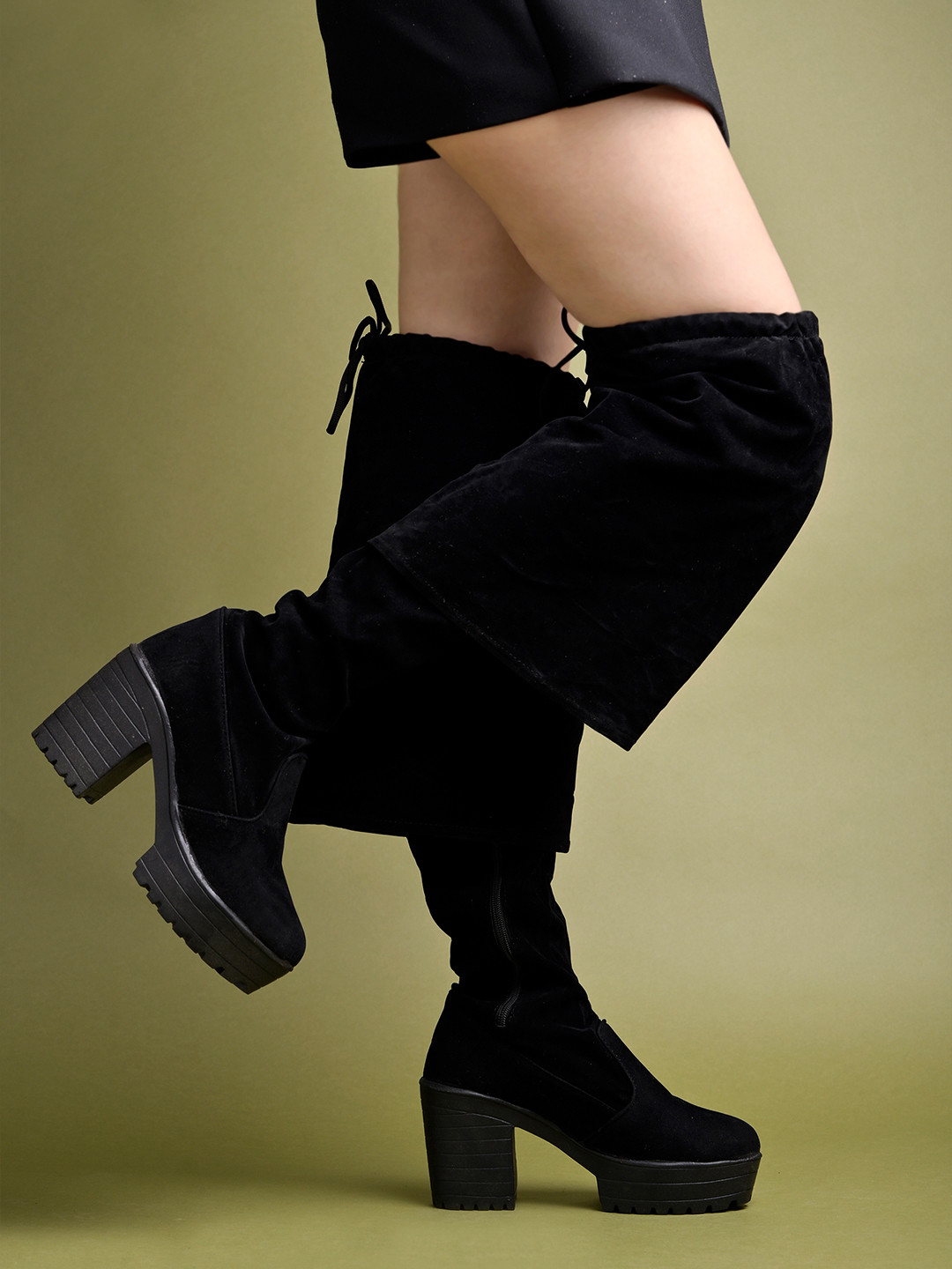 Shoetopia Block Heeled Lace-Up  High-Top Boots