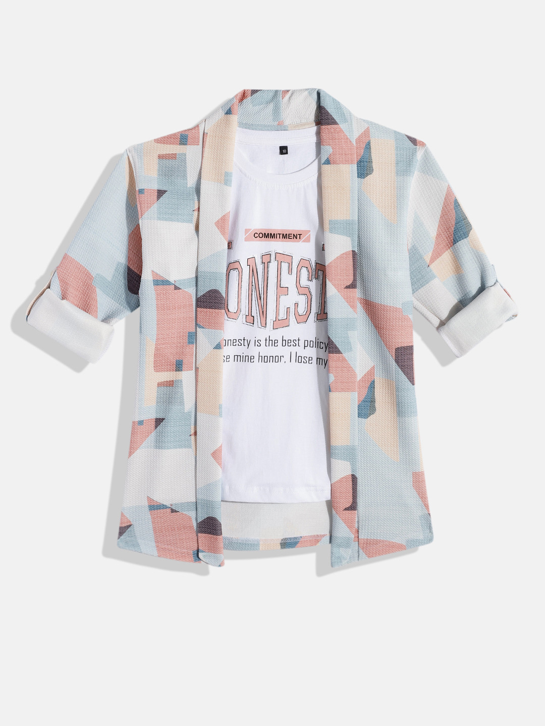 CHARCHIT Boys Abstract Printed Shawl Collar Shrug with Tshirt