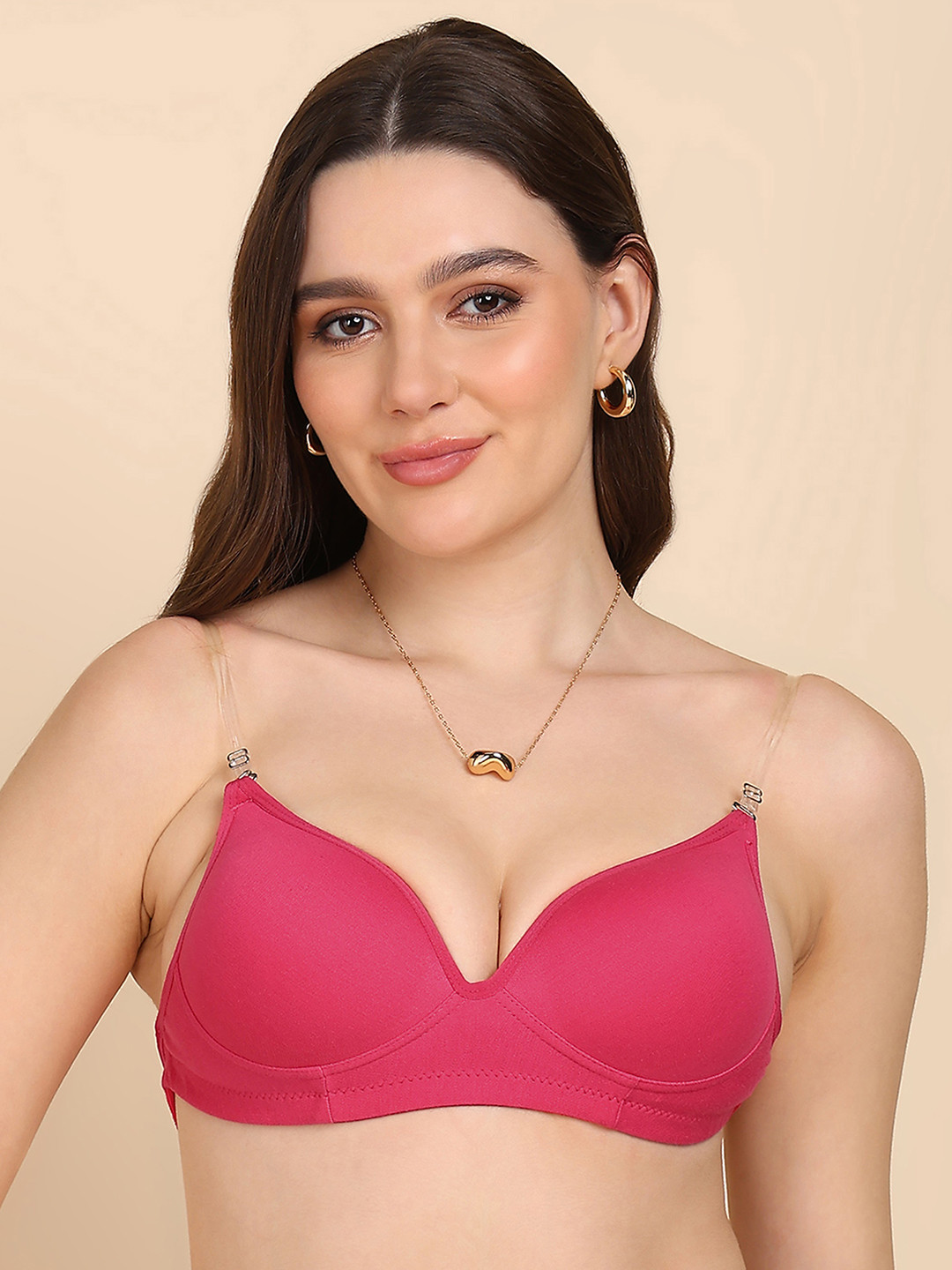 DressBerry ransparent Straps Medium Coverage Heavily Padded T-shirt Bra