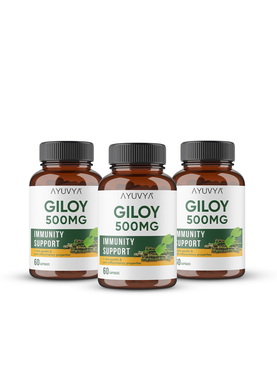 Ayuvya Set of 3 Giloy Nutrient Rich Health Supplement For Immunity & Liver Support-60 Caps