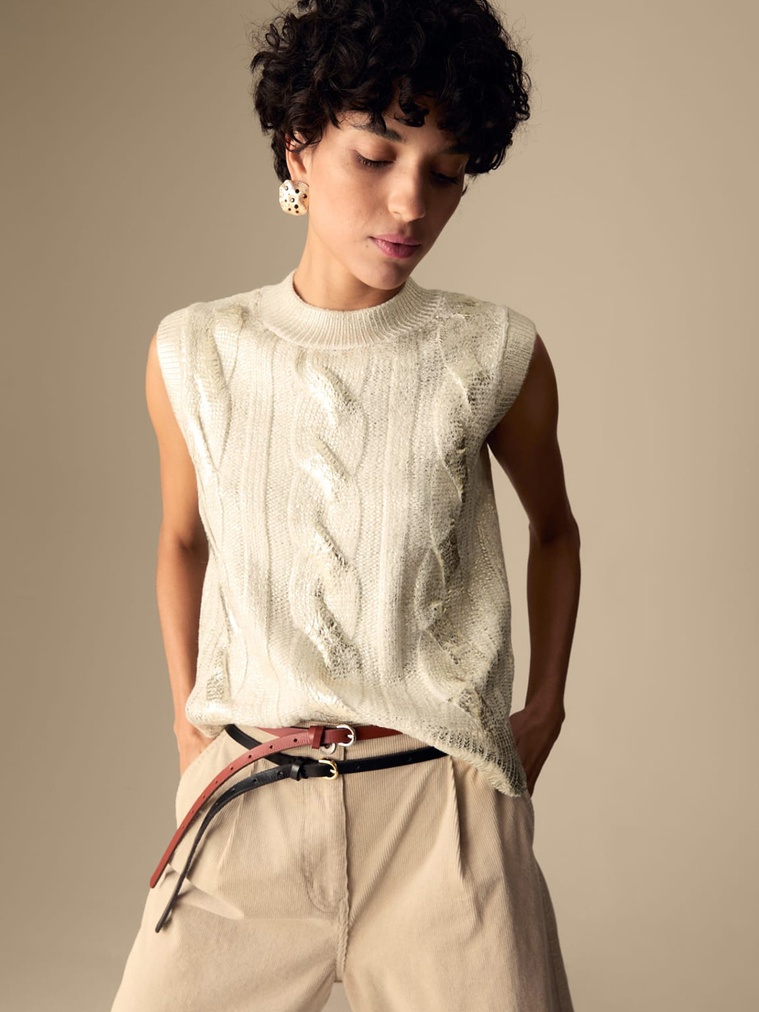 Marks & Spencer Women Cable Knit Sweater Vest